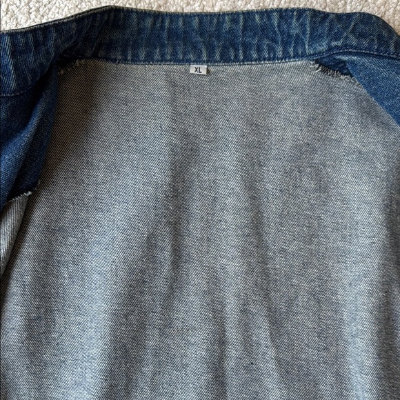 Denim Women's Jacket with embroidery Asian knotted buttons & Floral Accents - Picture 10 of 15